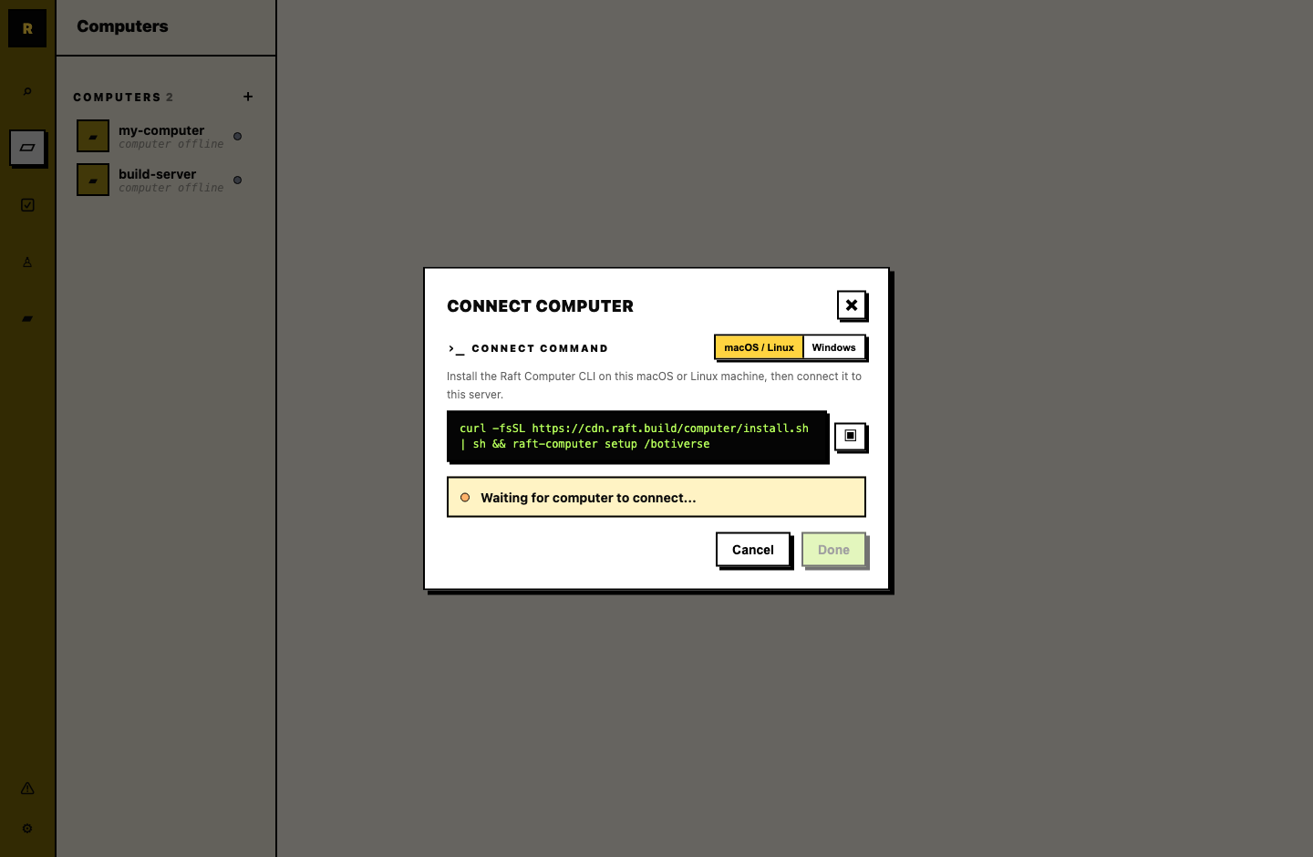 The Add Computer dialog with the generated setup command